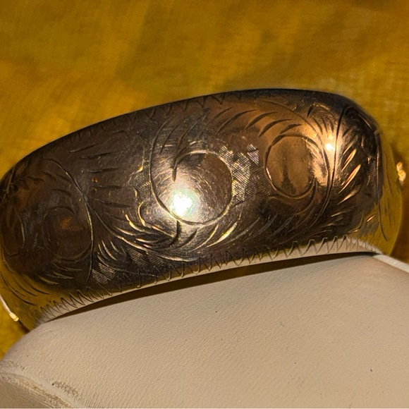 Antique Victorian/Art Deco Etched Sterling Bangle w/ Clasp - Picture 13 of 15